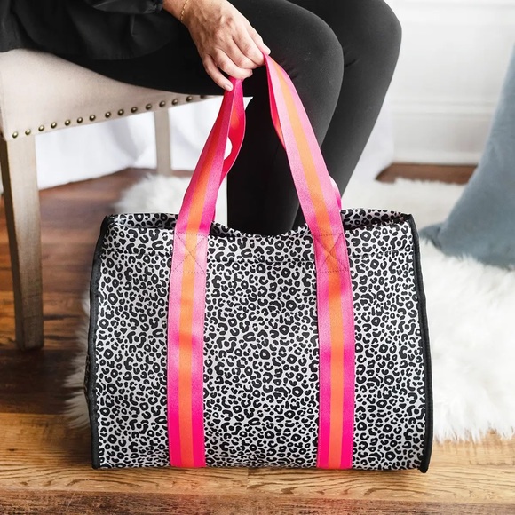 Handbags - Hot Pink & Coal Leopard Neoprene Tote
